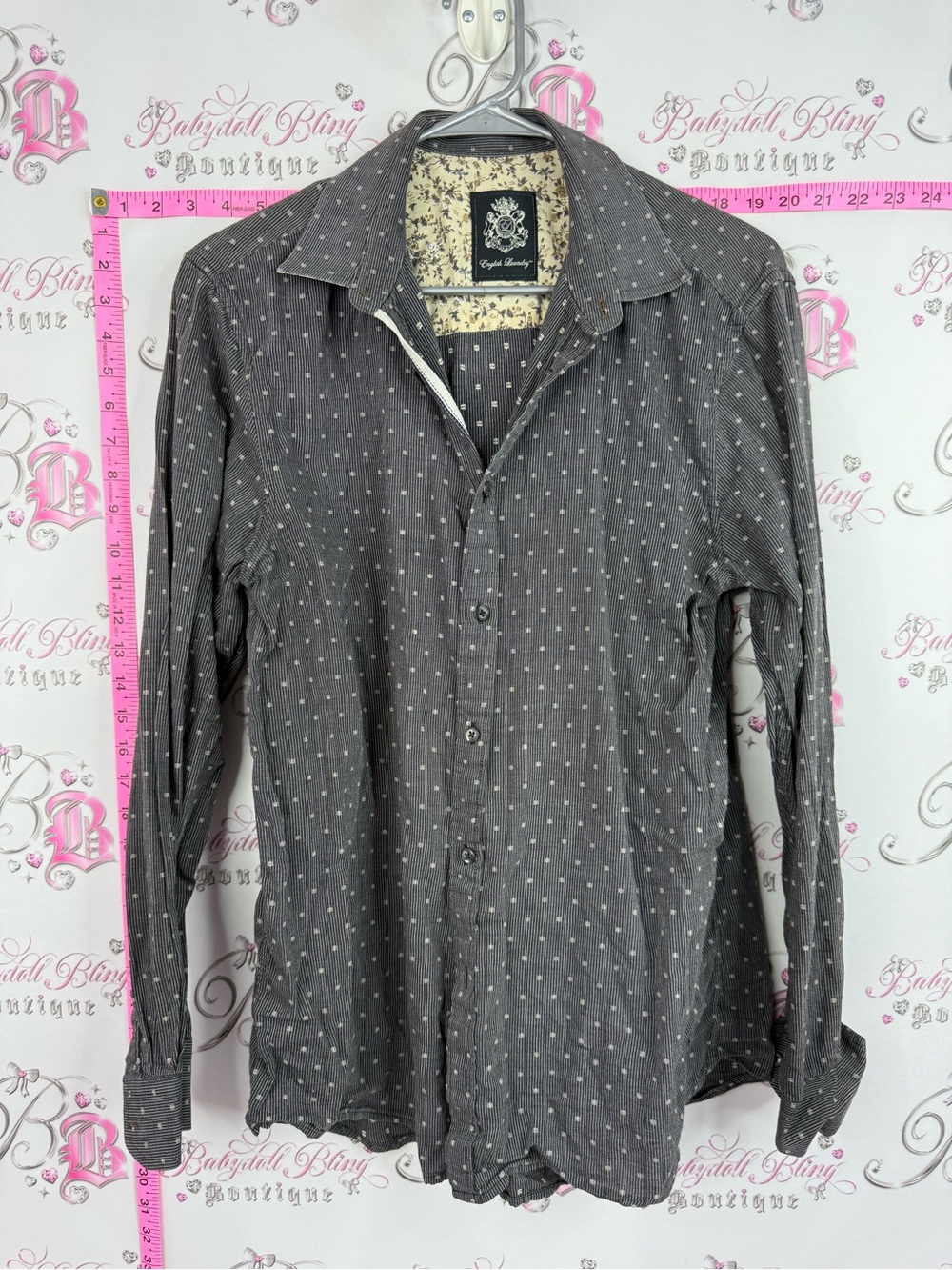 English Laundry shirt Gray Polka Dot Long Sleeve Shirt